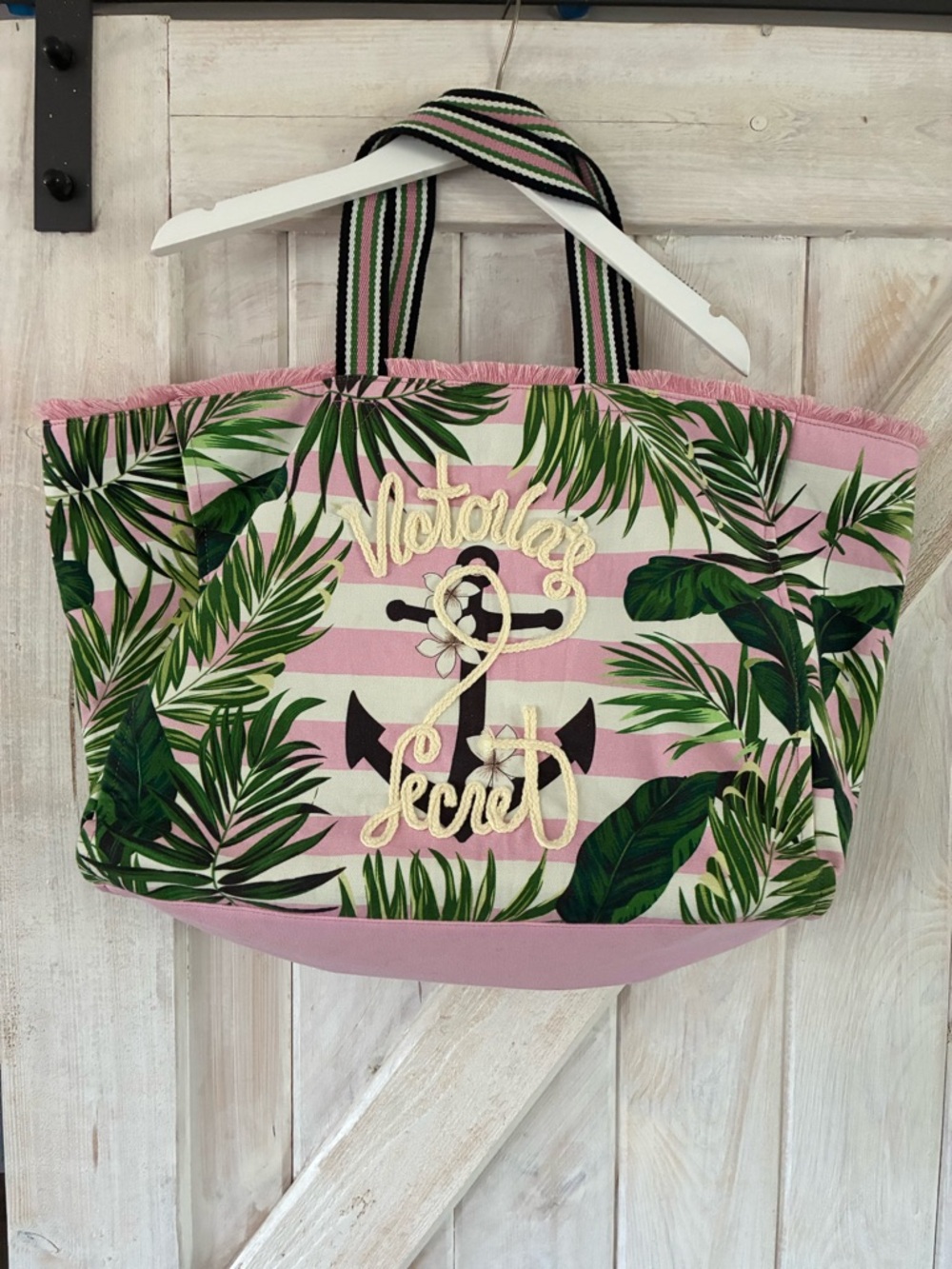 Victoria's Secret Pink & Green Tropical Stripe Tote - Picture 1 of 8